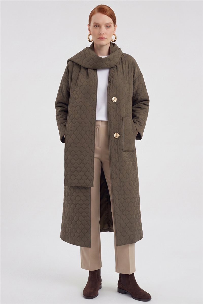 Quilted Pattern Slip-On with Scarf Dark Khaki