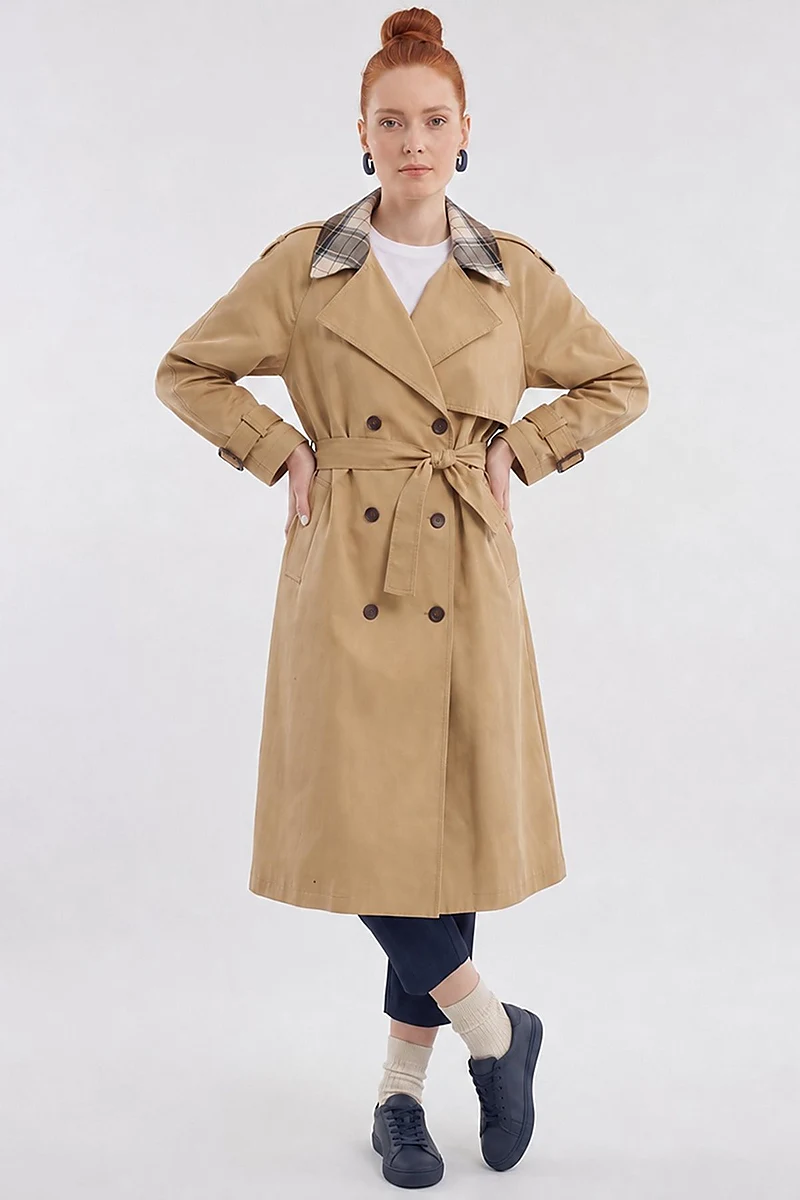 Collar-Detail Trench Coat Beige