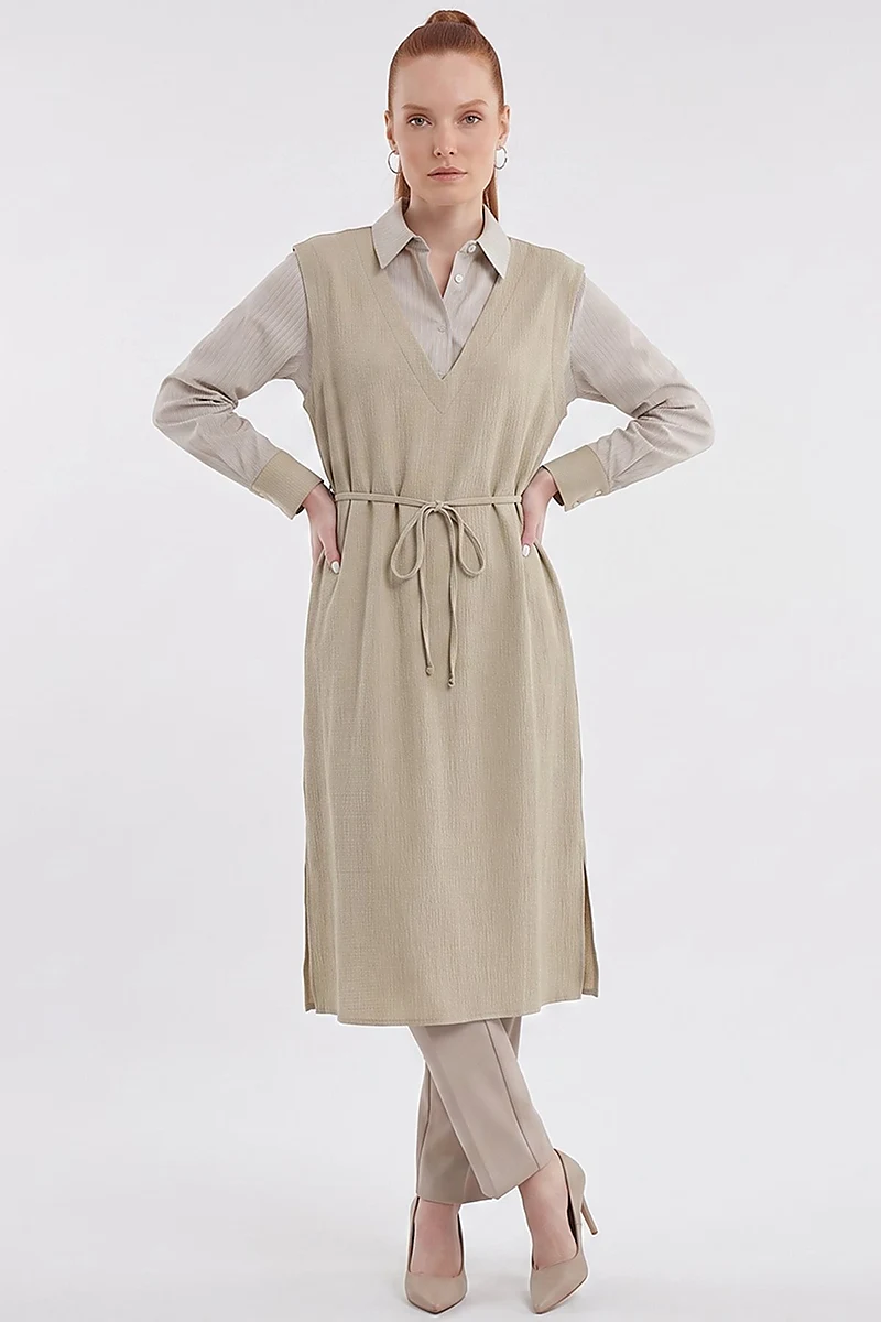 Shirt-Detail Long Tunic Green