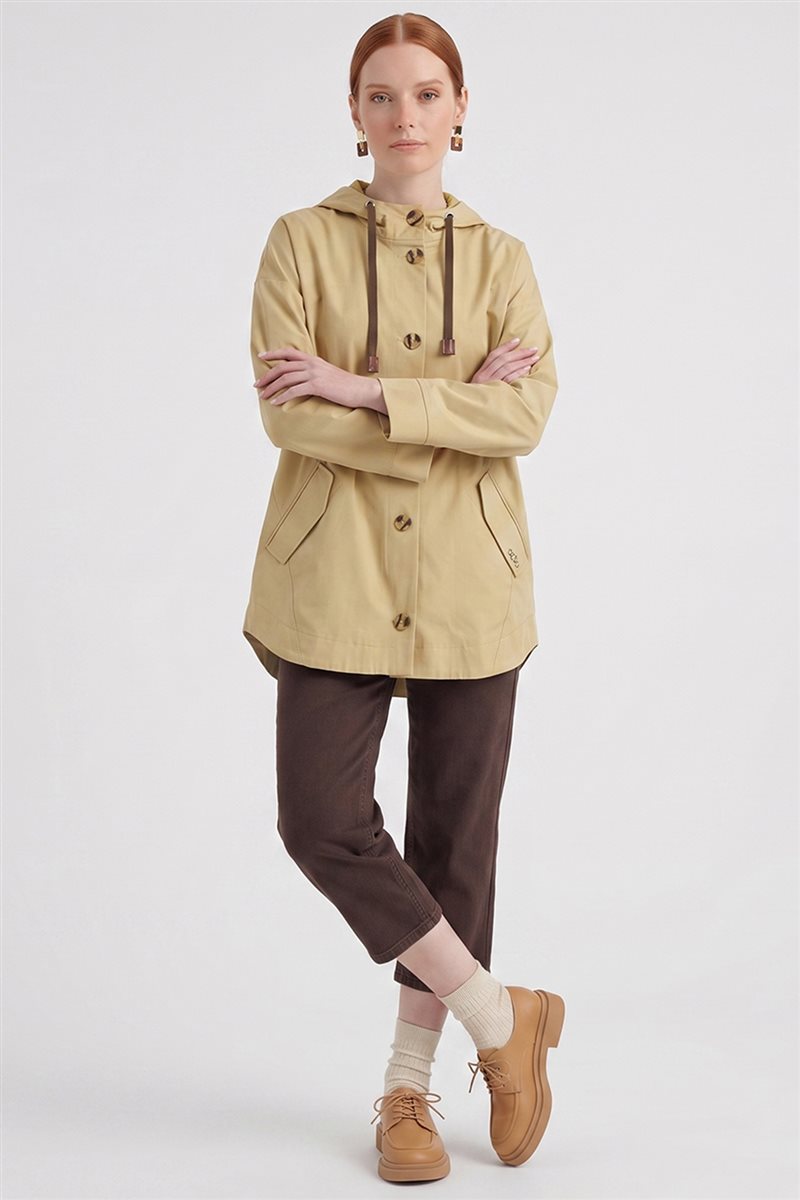 Hooded Short Trench Coat Light Yellow