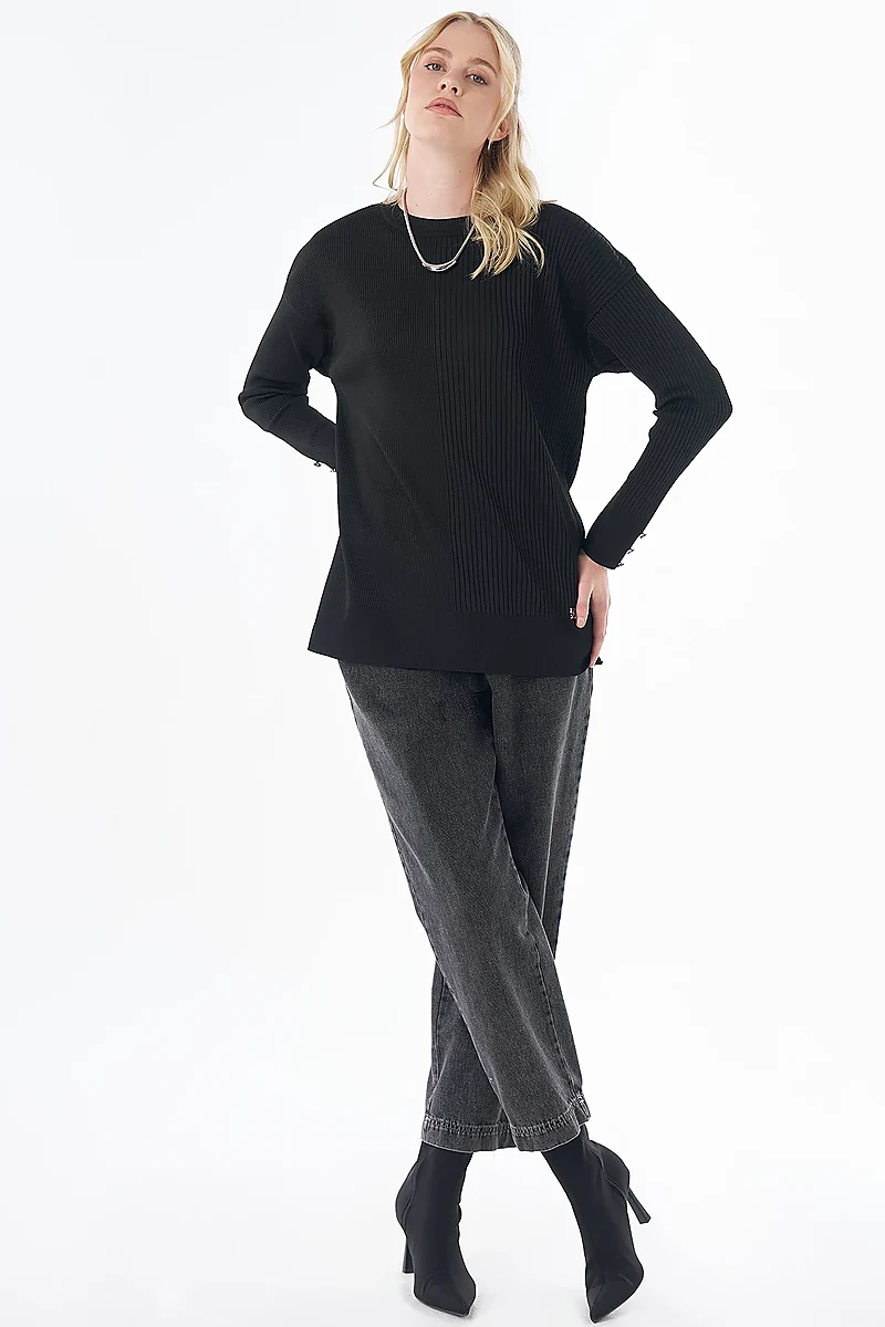 Accessory Button Knit Tunic - Black