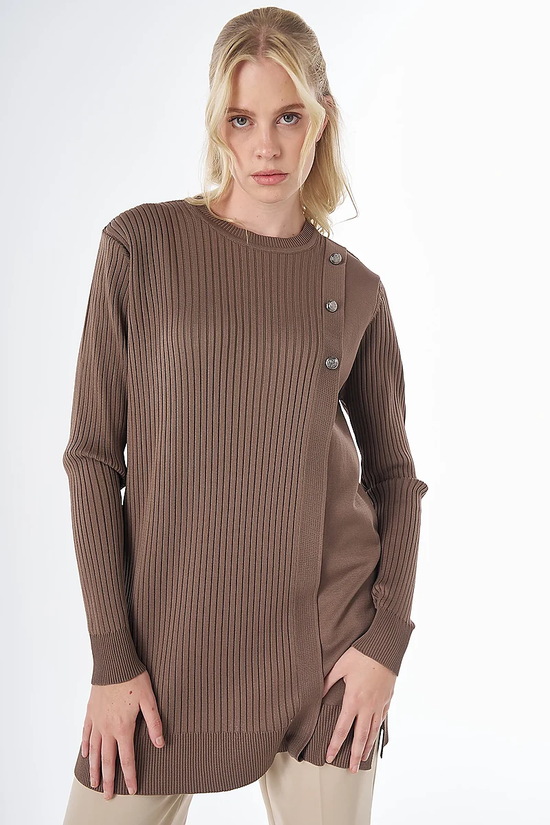 Button-Detail Knit Tunic - Mink