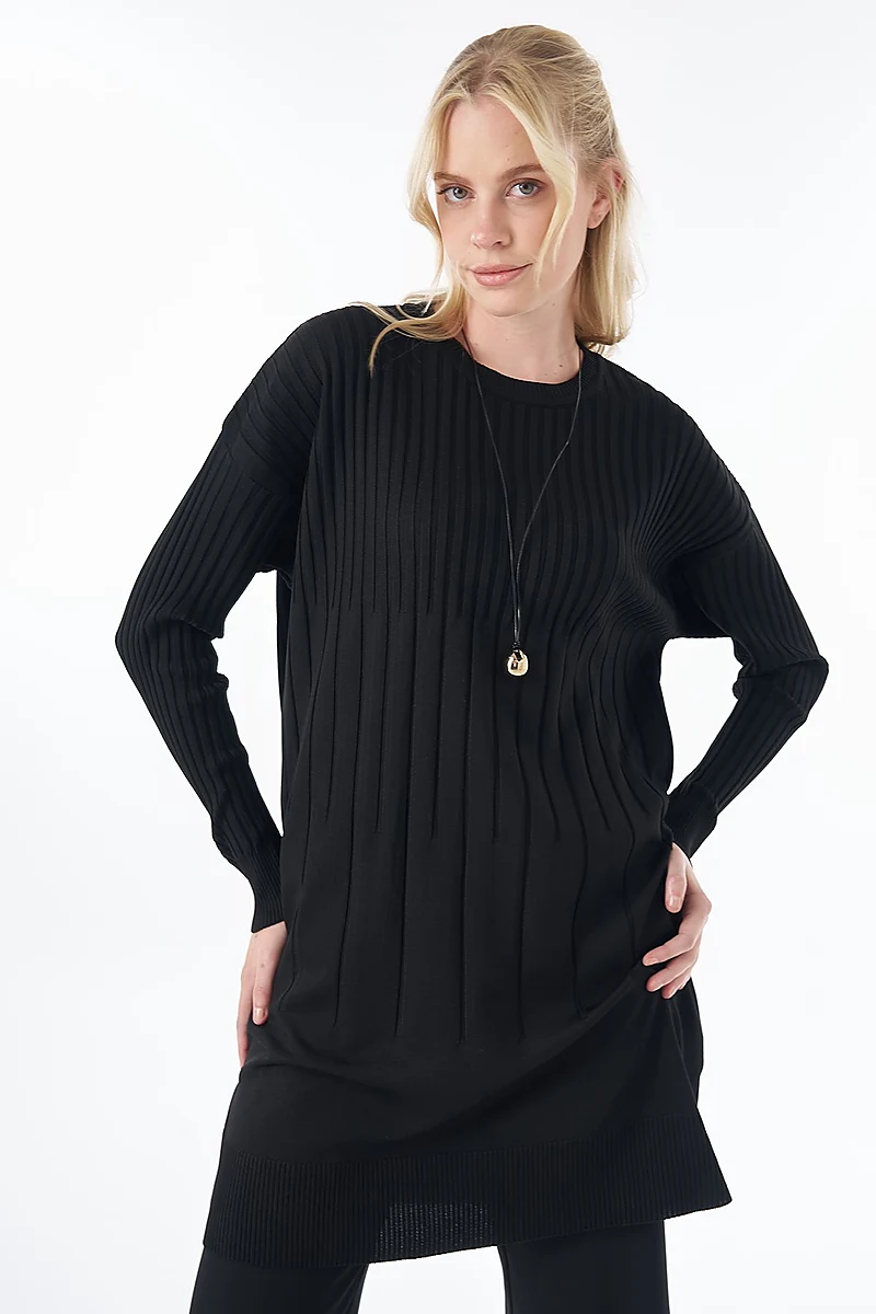 Ribbed Knit Tunic Black