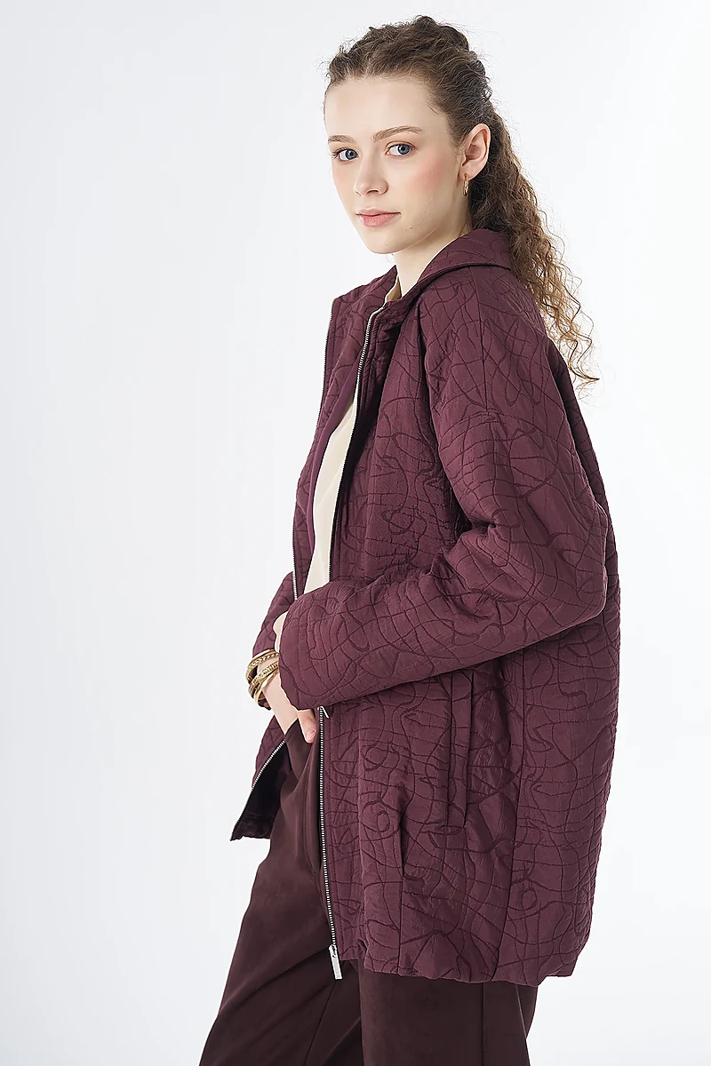 Stand-Up Collar Quilted Jacket Burgundy