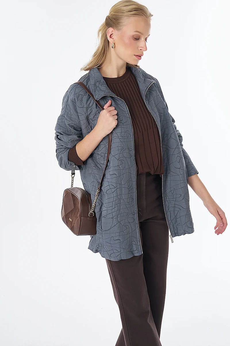 Stand-Up Collar Quilted Jacket Charcoal