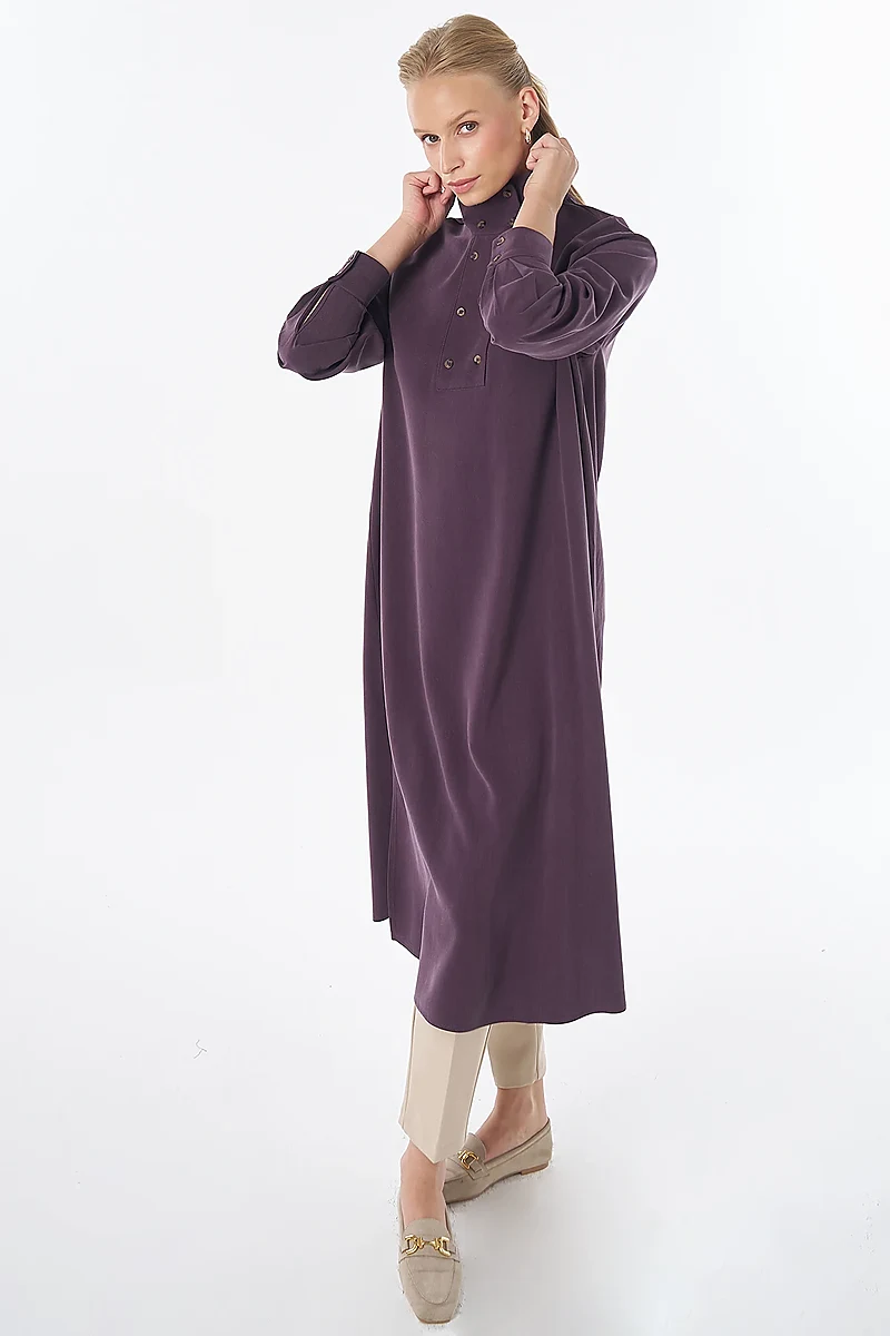 Stand Collar Viscose Lyocell Tunic Plum
