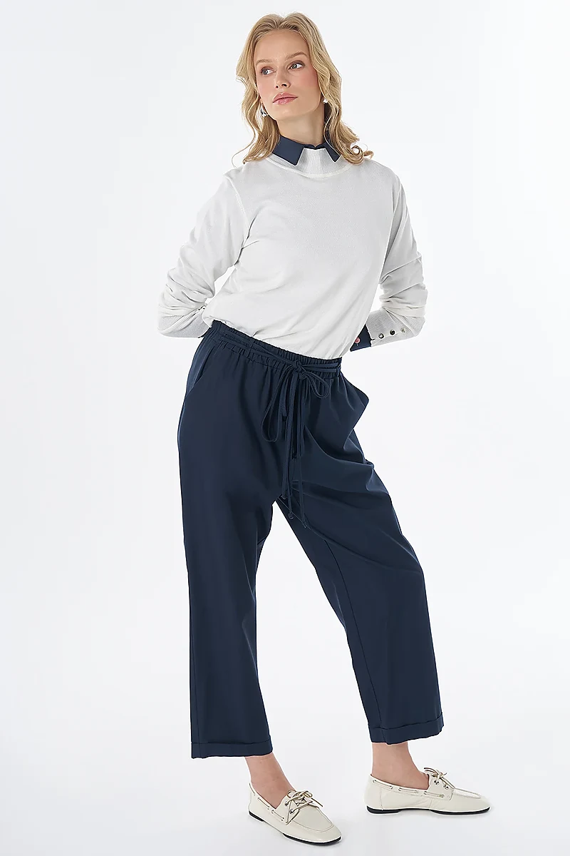 High-Waisted Lyocell Trousers Navy