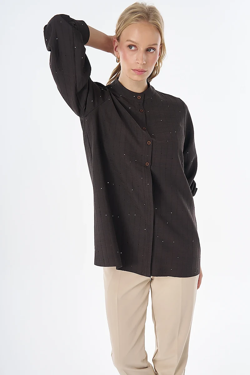 Mandarin Collar Tunic Brown