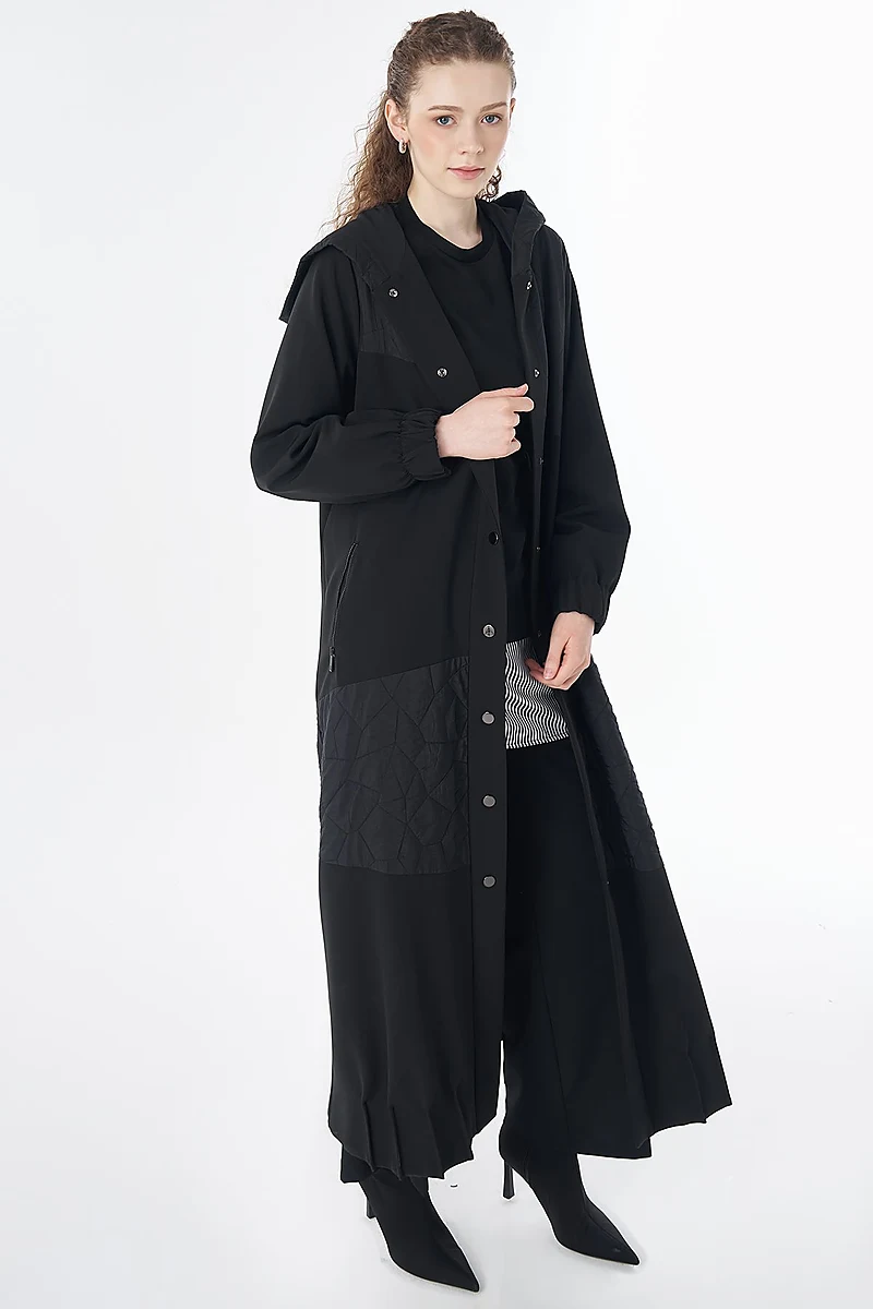 Wide Collar Quilted Throw-On Jacket Black