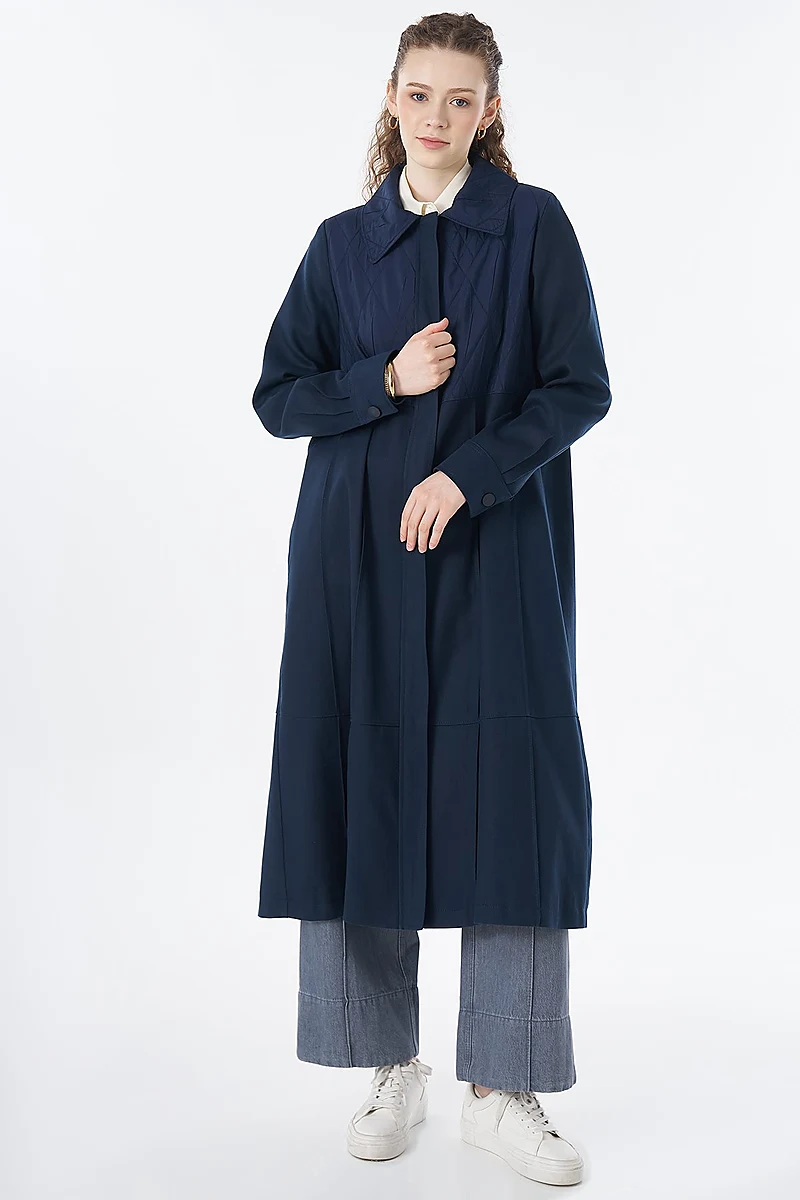 Quilted Detail Longline Jacket Navy