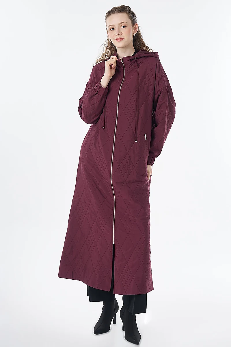 Hooded Quilted Throw-On Burgundy