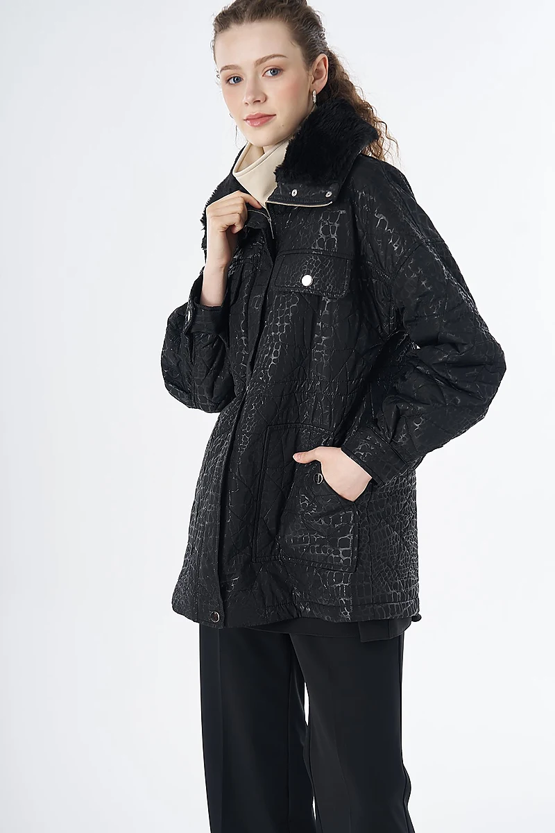 Faux Fur Collar Anorak Jacket Black