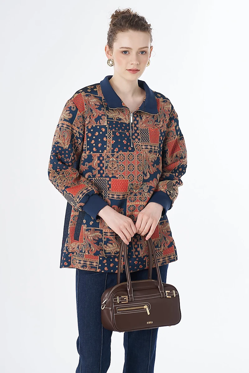 Mixed Pattern Sweatshirt Indigo