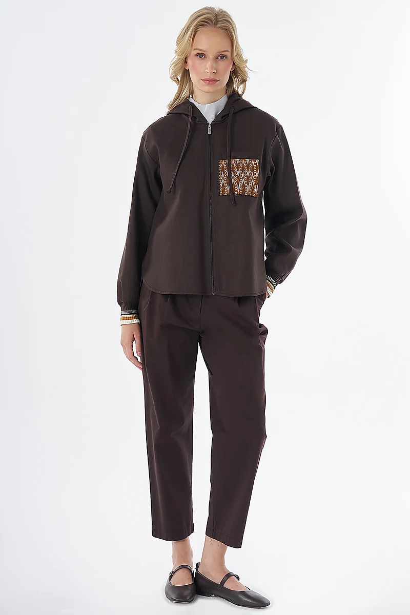 Hooded Lyocell Cotton Jacket Brown