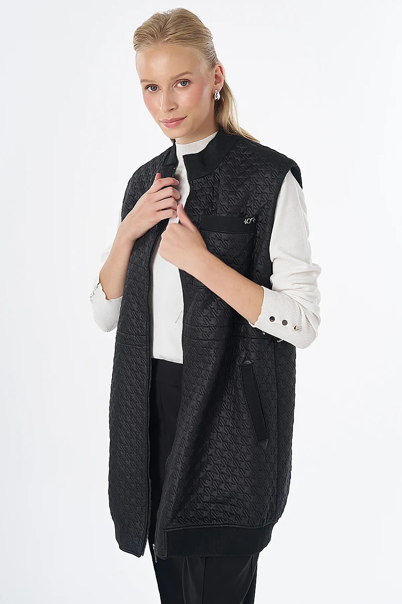 High-Neck Quilted Vest Black