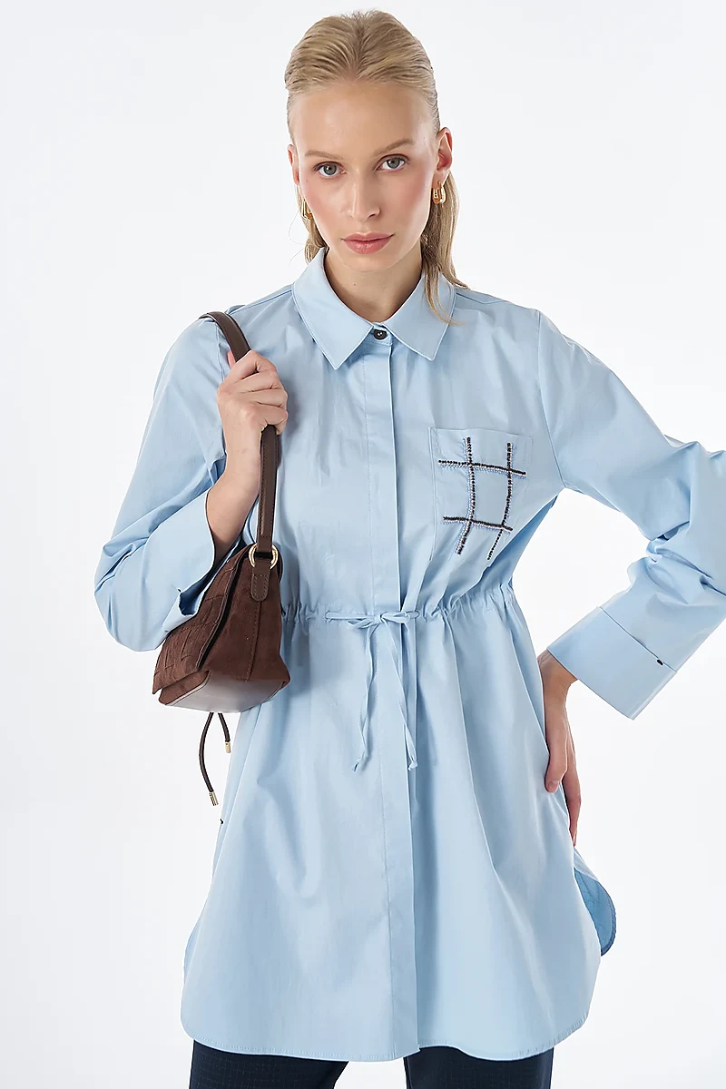 Drawstring Waist Cotton Tunic Blue