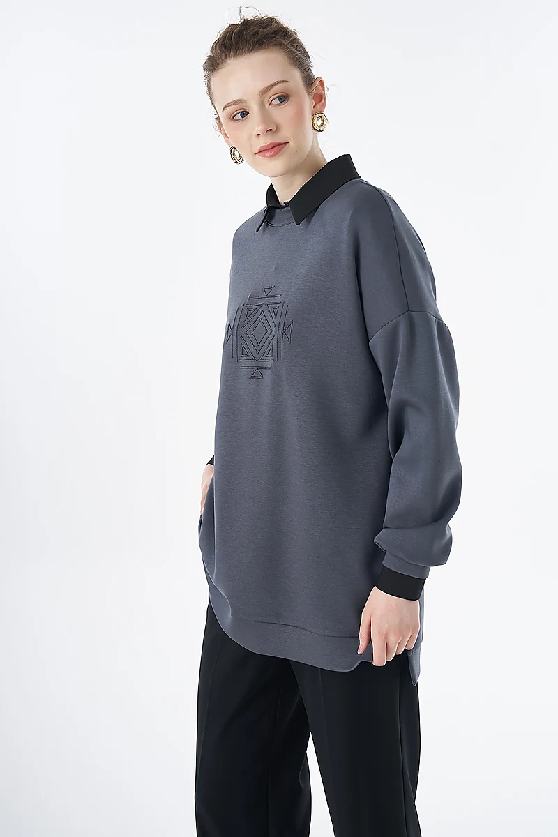 Patterned Rayon Sweatshirt Charcoal