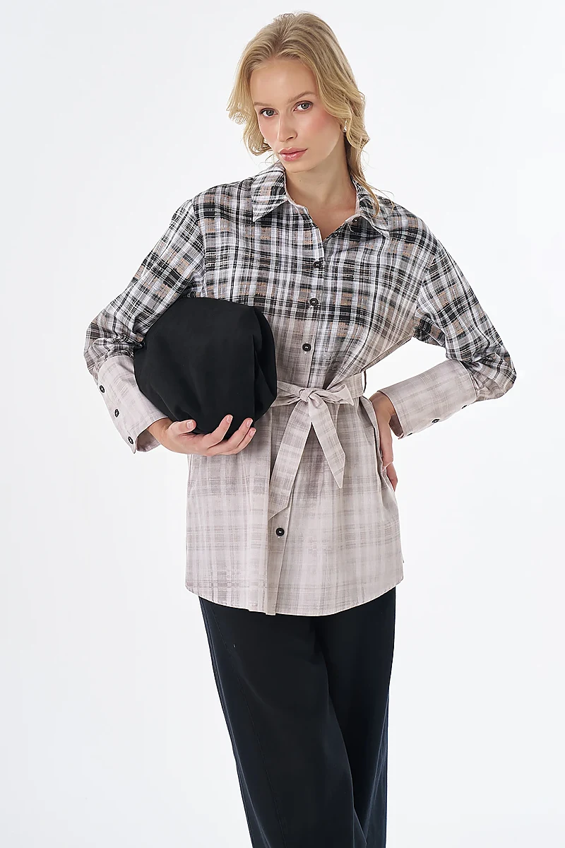 Patterned Wide-Cuff Tunic Brown