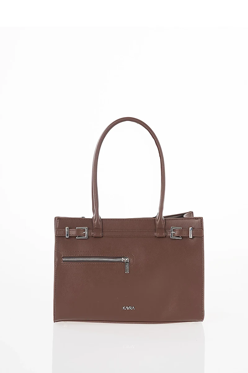 Zipper Detail Shoulder Bag Dark Brown