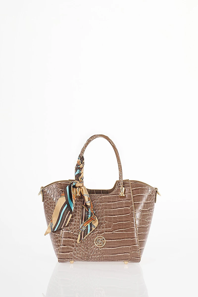 Crocodile Pattern Handbag Dark Mink