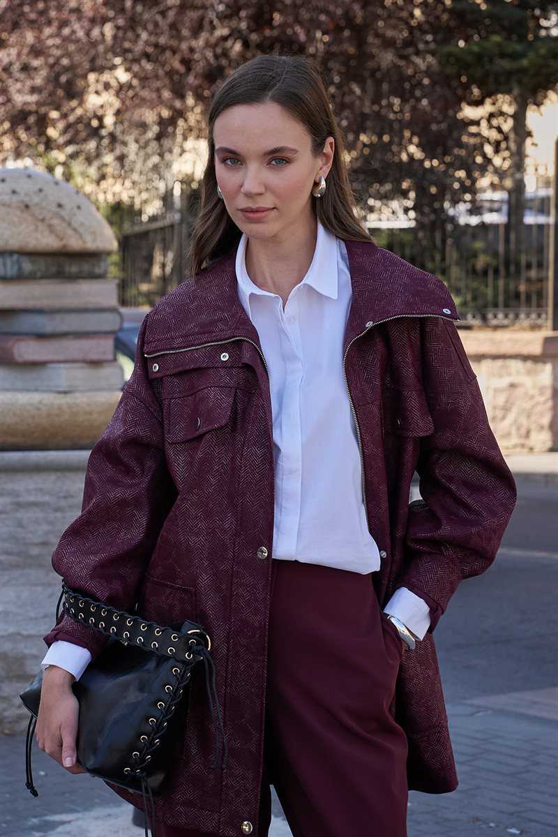 Wide Collar Jacket Burgundy