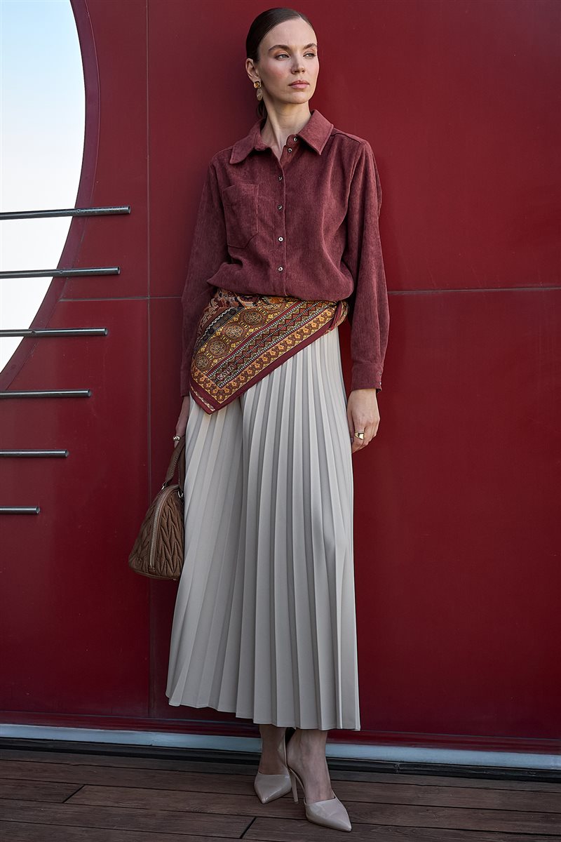 Basic Pleated Skirt - Stone