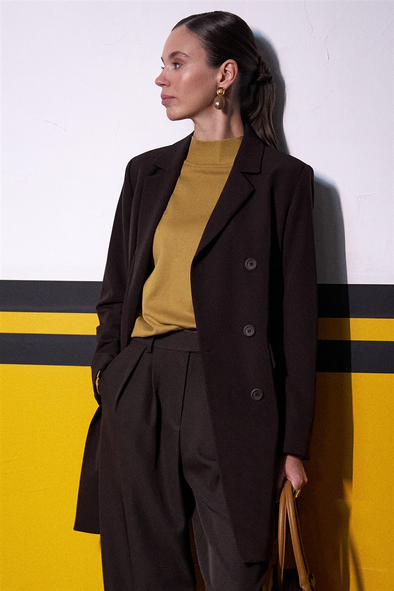 Basic Notched Collar Blazer Jacket – Dark Brown