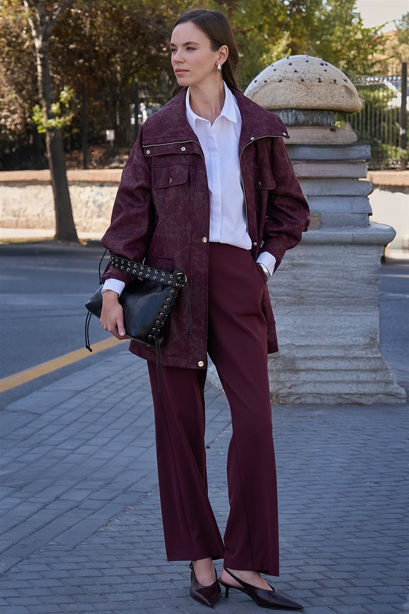 Basic Kumaş Pantolon Bordo