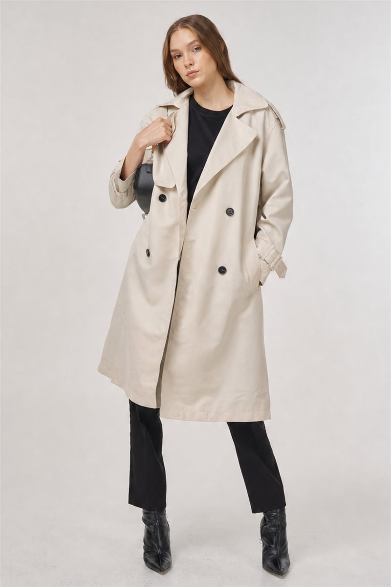 Epaulet Detailed Trench Coat Stone