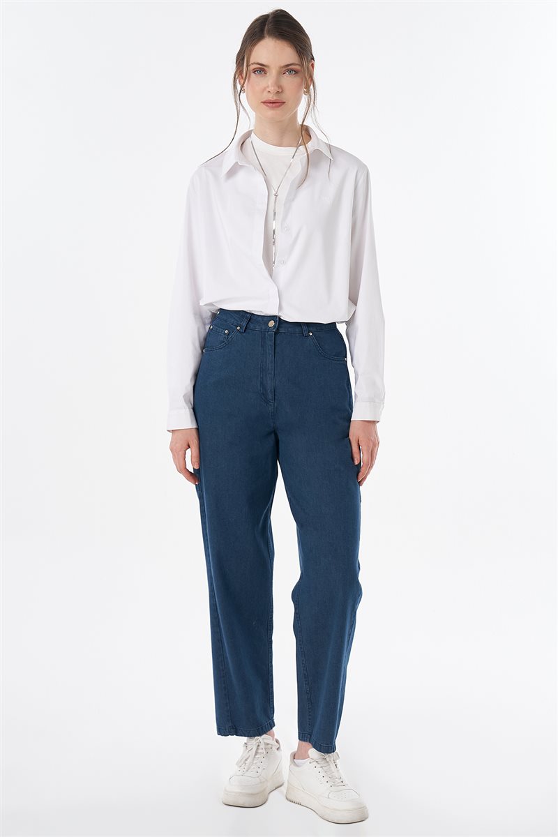 Yüksek Bel Denim Pantolon Lacivert