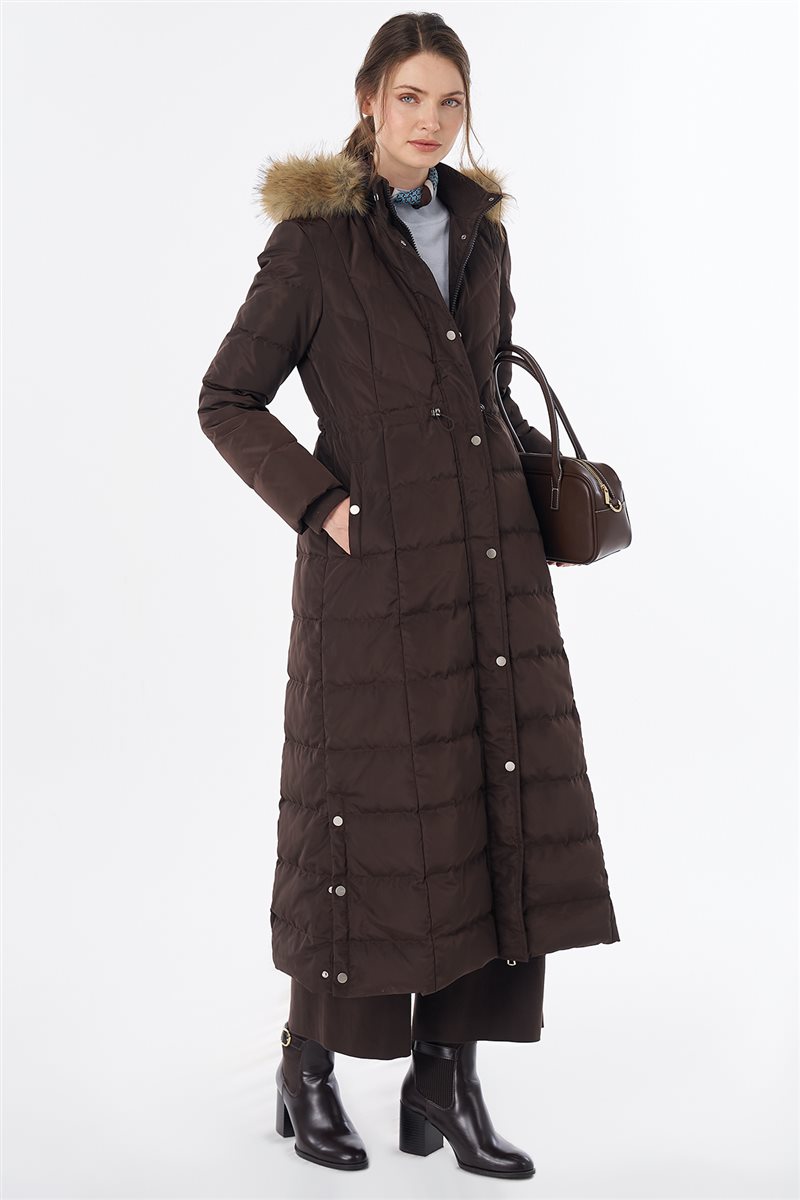 Elastic-Waist Goose Down-Filled Jacket Brown