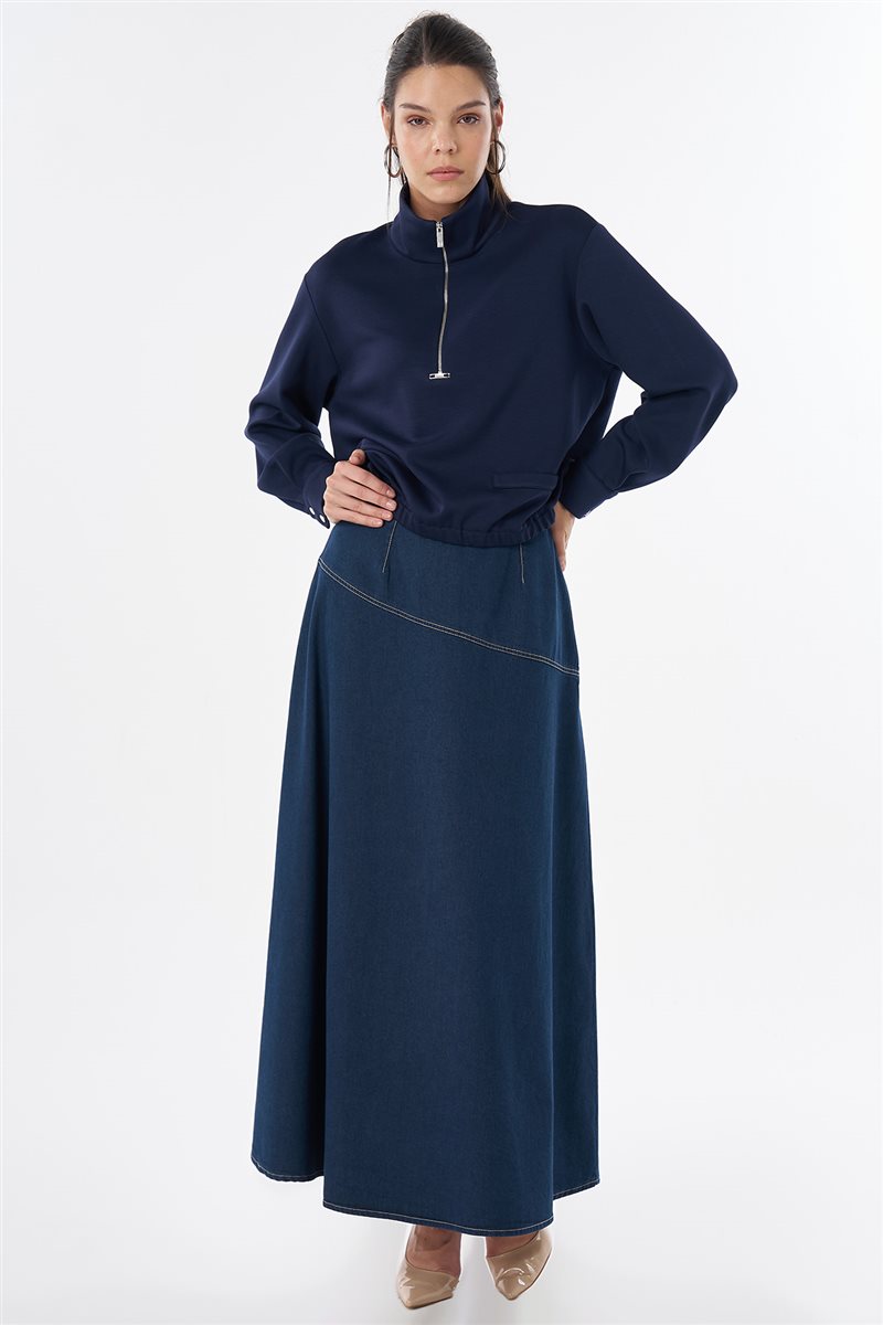 Dik Yaka Rayon Bluz Lacivert