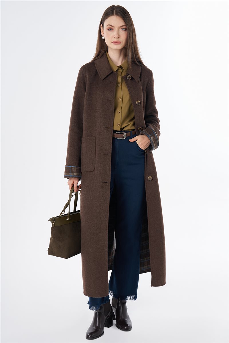 Patch-Pocket Wool-Blend Coat Brown