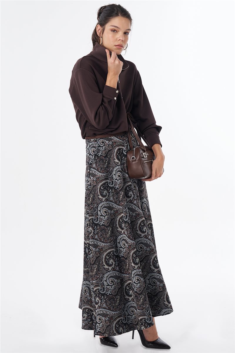 Ethnic Pattern Skirt Brown