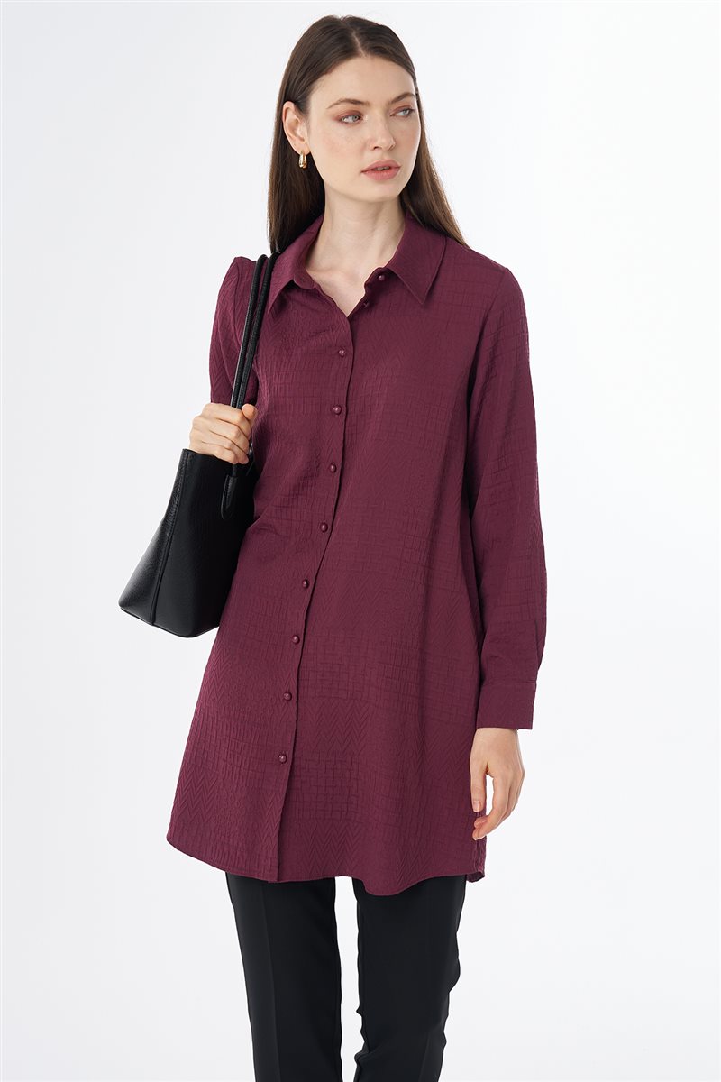 Shirt-Collar Viscose Tunic Burgundy