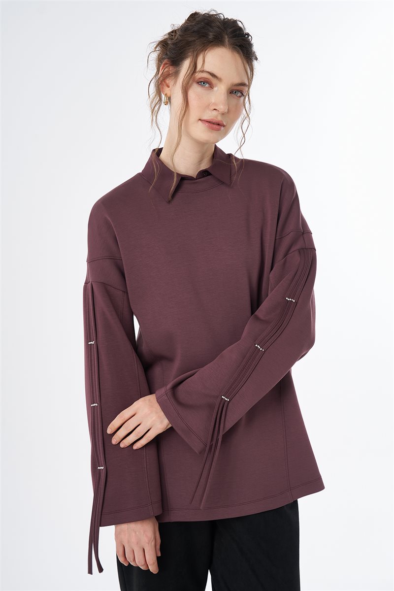 Taş Detaylı Rayon Sweatshirt Bordo