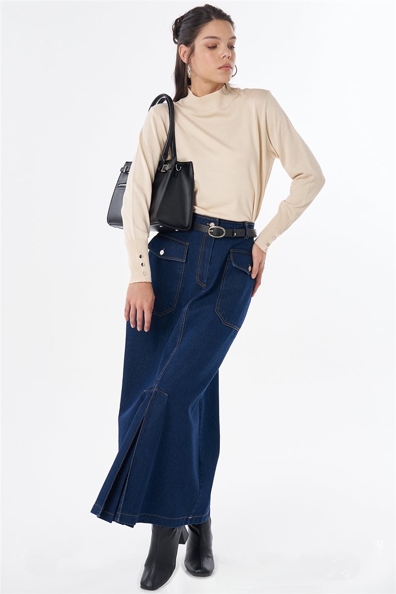 Torba Cepli Denim Etek İndigo