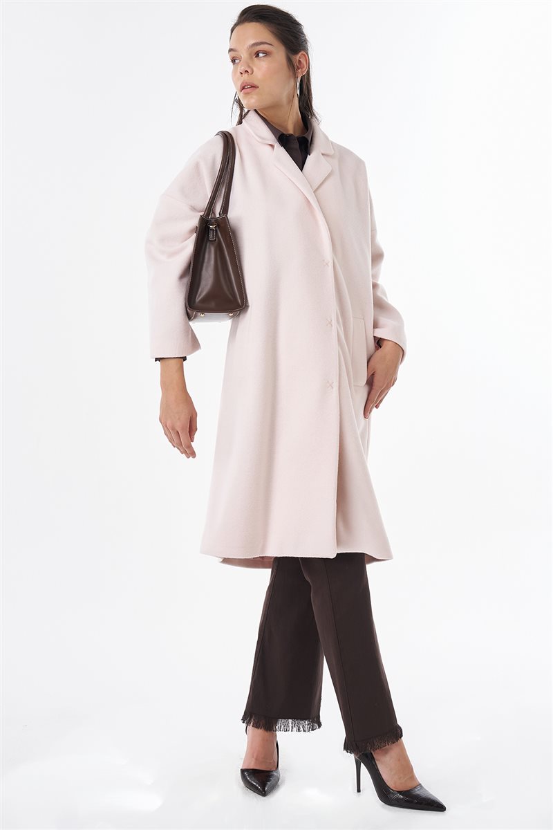 Notched Lapel Wool-Blend Coat Powder Pink