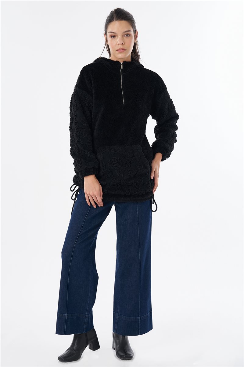 Kangaroo Pocket Plush Sweatshirt Black