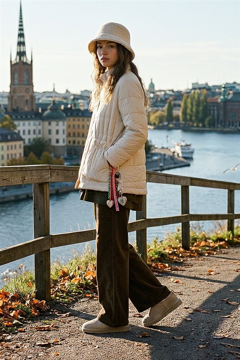 Wide-Leg Corduroy Trousers –Khaki