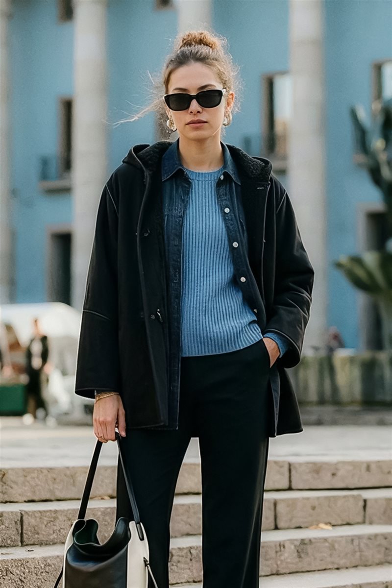 Yıkamalı Çift Cepli Denim Tunik Antrasit