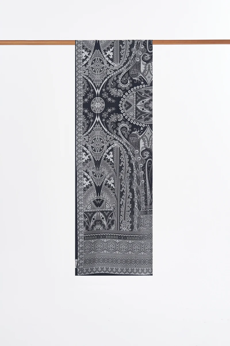 Ethnic Pattern Lyocell Shawl Black