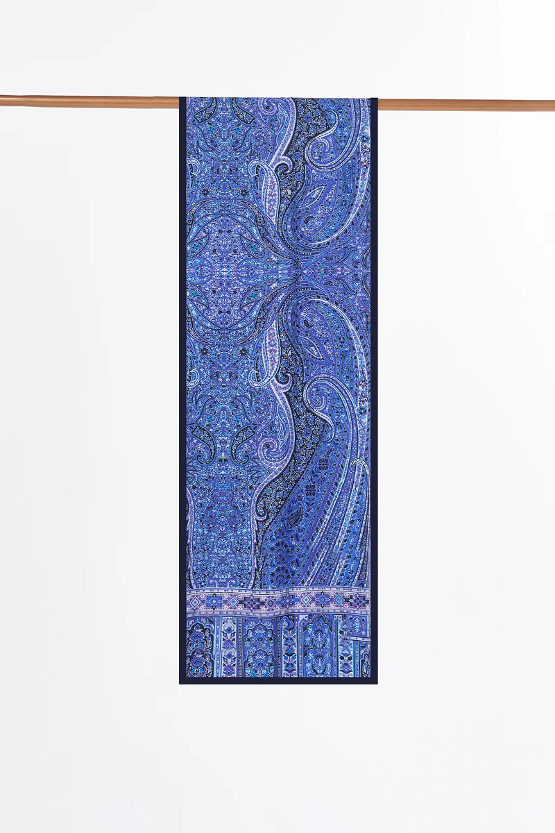 Ethnic Pattern Lyocell Shawl İndigo