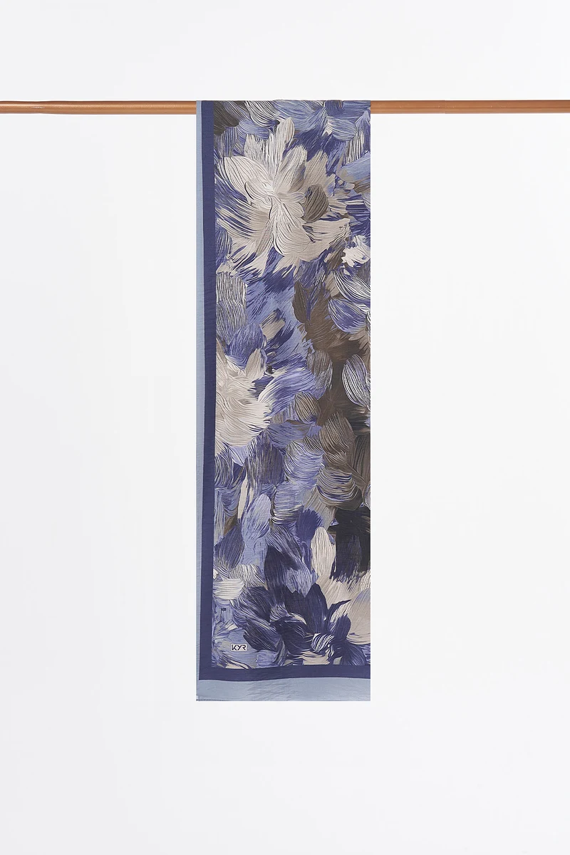 Abstract Pattern Viscose Shawl Indigo