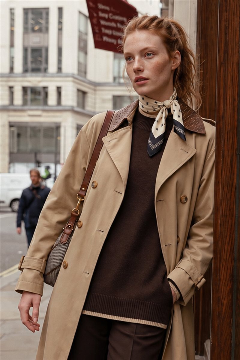 Contrast Color Knit Sweater -Brown