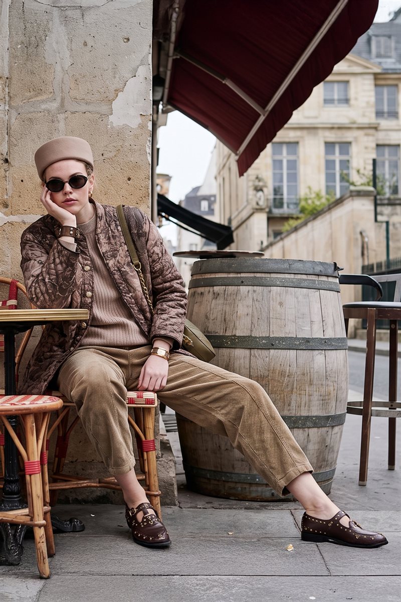 Gold Button Patterned Jacket Mink