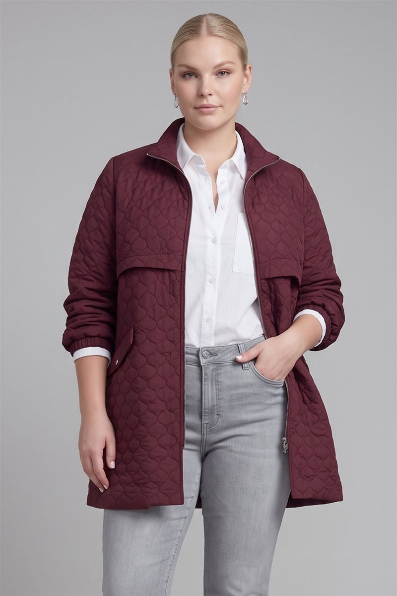 Dik Yaka Kapitone Ceket Bordo