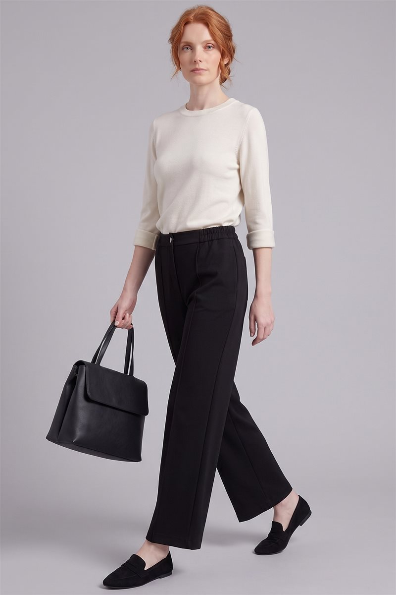 Topstitched Suede Trousers Black