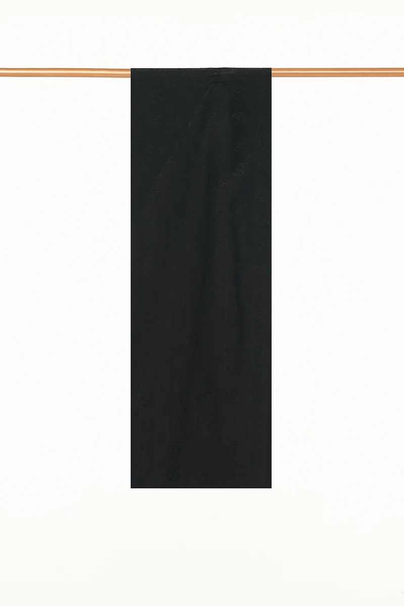 Monogram Detaylı Pamuklu Şal Siyah