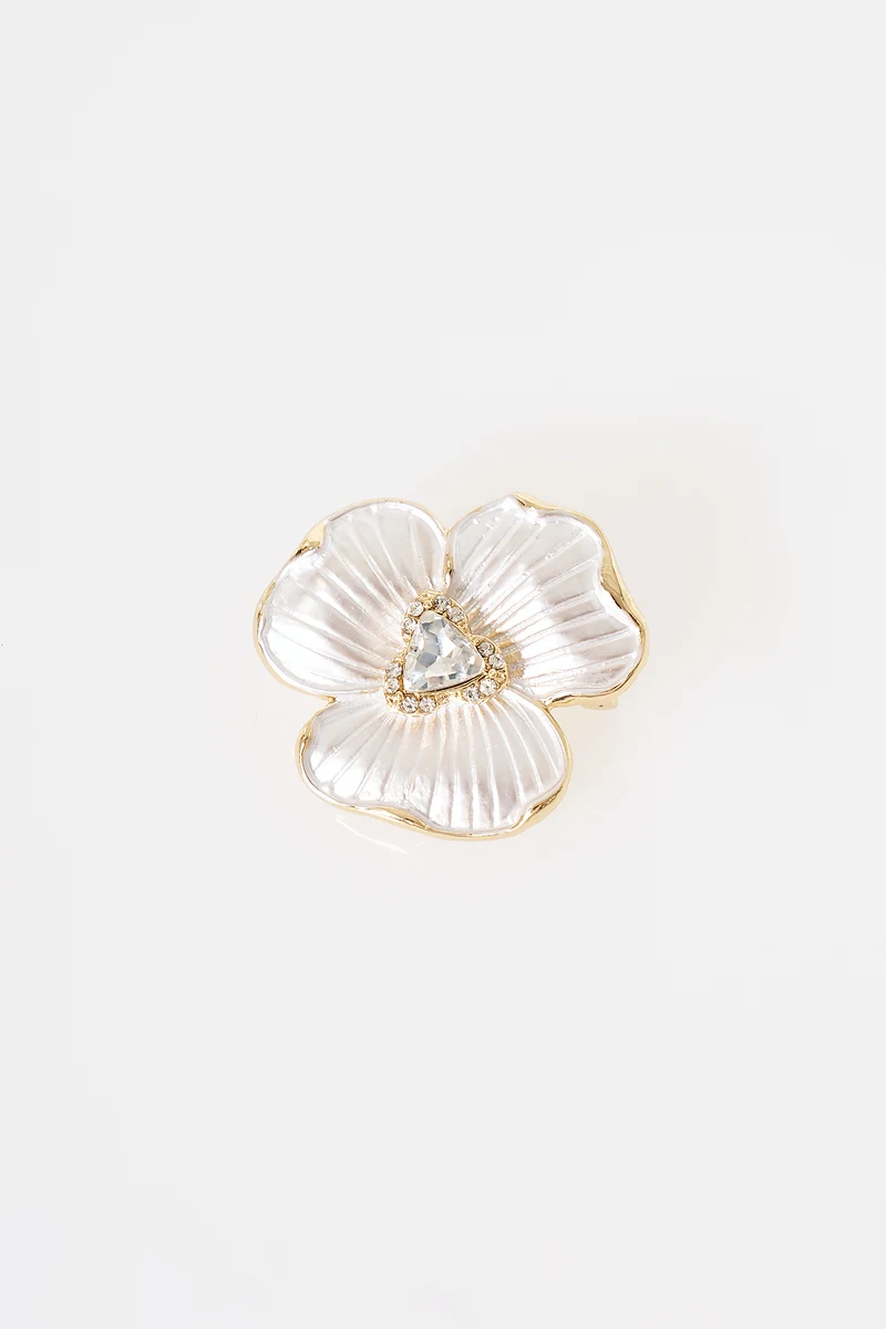 Enamel Flower Brooch Gold